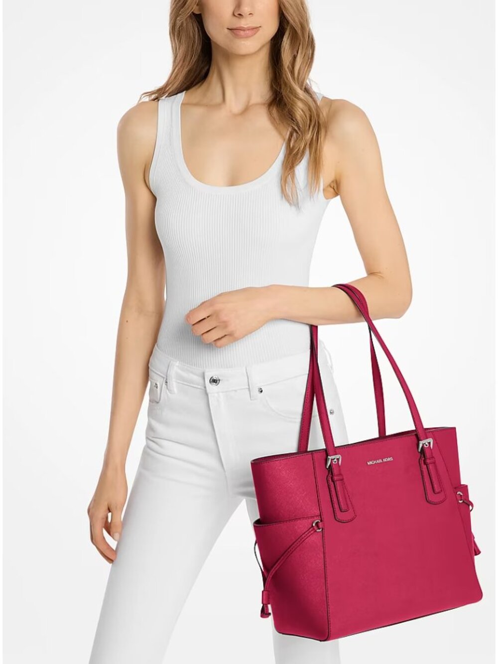 New Michael Kors Voyager Large Saffiano Leather Tote Dark Raspberry
